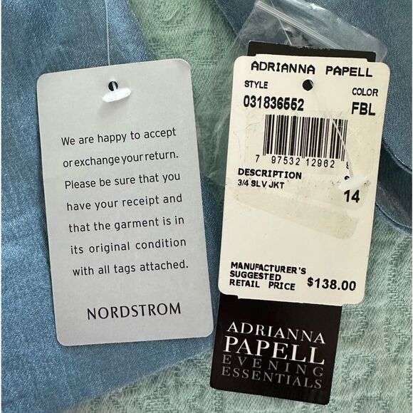 Adrianna Papell Evening Essentials Bolero 3/4 Sleeve Jacket Blue - Picture 6 of 6